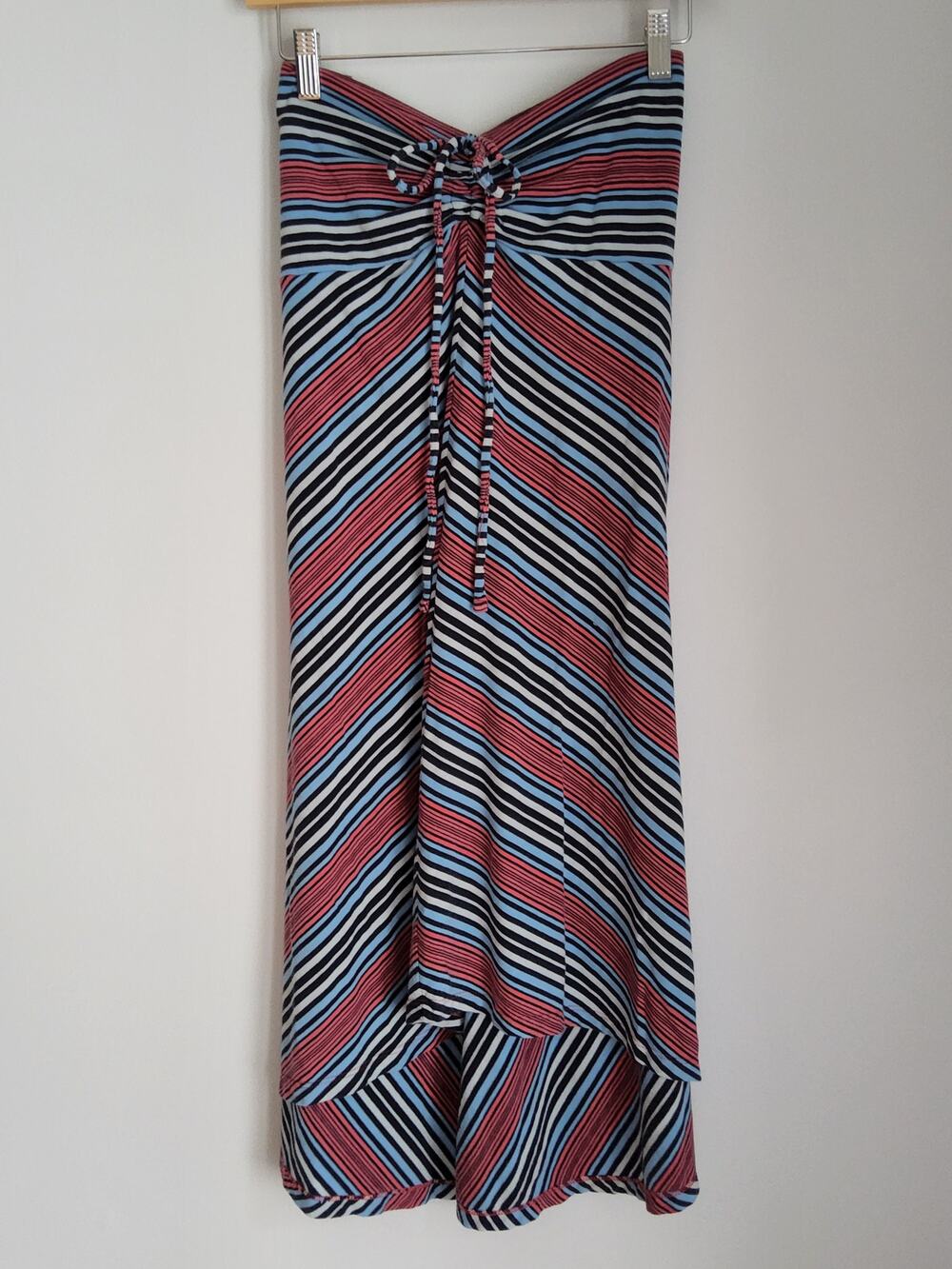 Patagonia Kamala Convertible Dress Skirt L Striped Organic Cotton Tencel Halter
